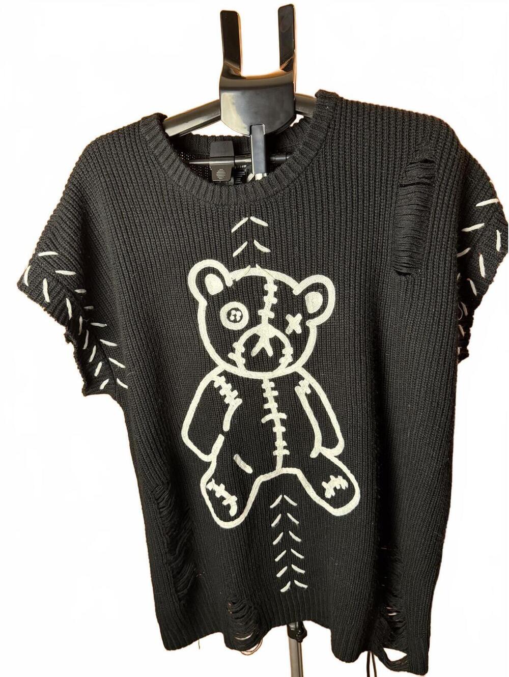 Hot Topic Social Collision Sweater knit vest teddy bear sz L large oversized